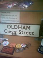 An original, LNER-style, station lamp tablet name from Oldham Clegg Street.